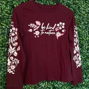 Floral Long Sleeve Kids Tee - Maroon